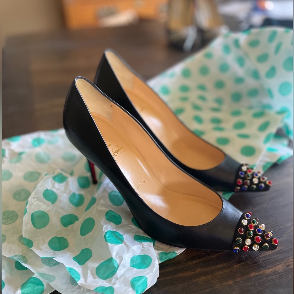 COPY - Christian Louboutin Black Leather Studded Cabo Pumps Size 38.5